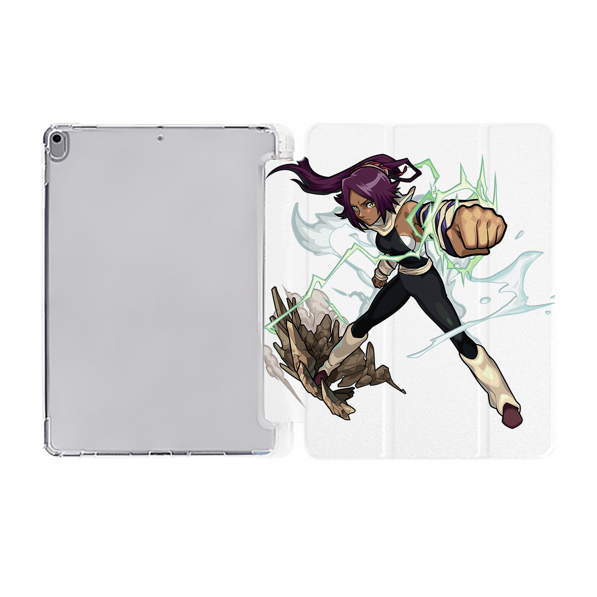 （画像用） ブリーチ 四楓院 夜一（しほういん よるいち） BLEACH Shihouin Yoruichi IPad ケース ペン収納付き 三つ折りスタンド PUレザー×シリコン 対応機種9.5/10.5/10.9インチ